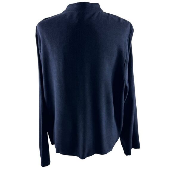 Eileen Fisher High Collar Lightweight Jacket Large Navy Rayon Easy Fit Coastal - Picture 3 of 10